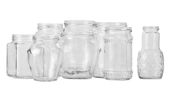 Opened empty glass jars. — Stock Photo, Image