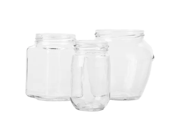 Three empty glass jars. — Stock Photo, Image