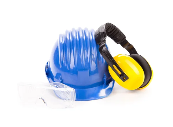 Capacete de segurança com fones de ouvido — Fotografia de Stock
