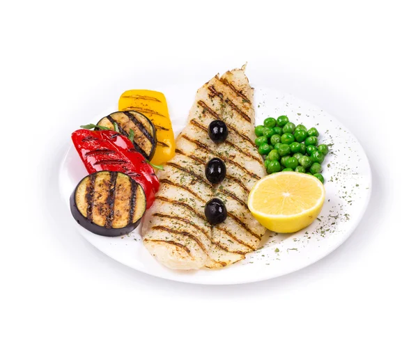 Grilled seabass with vegetables — Stock Photo, Image