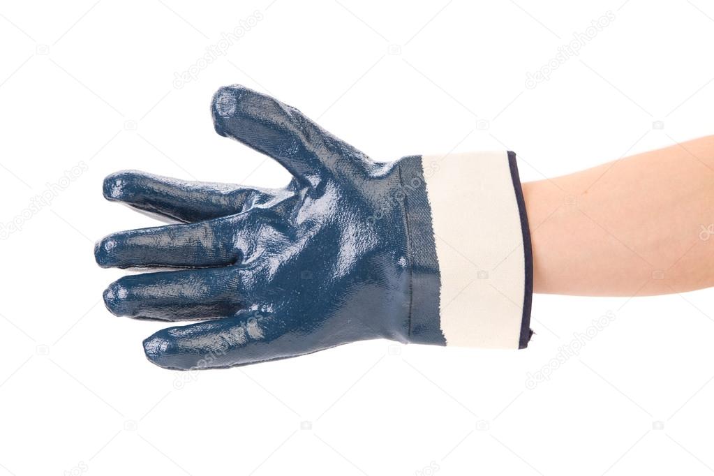 Rubber protective blue glove.