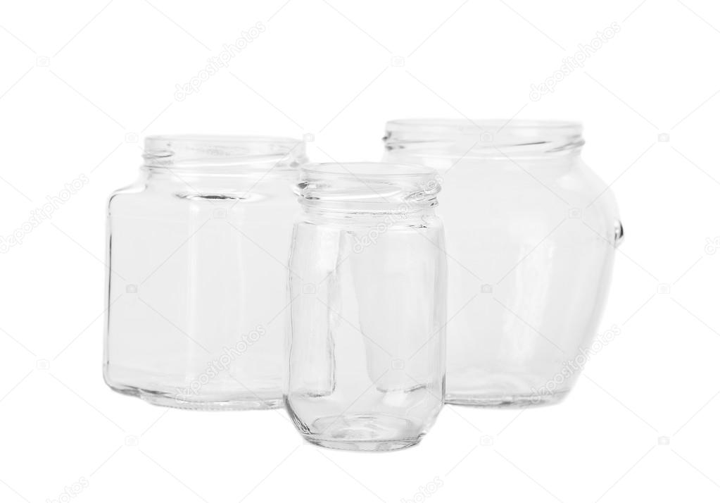 Three empty glass jars.