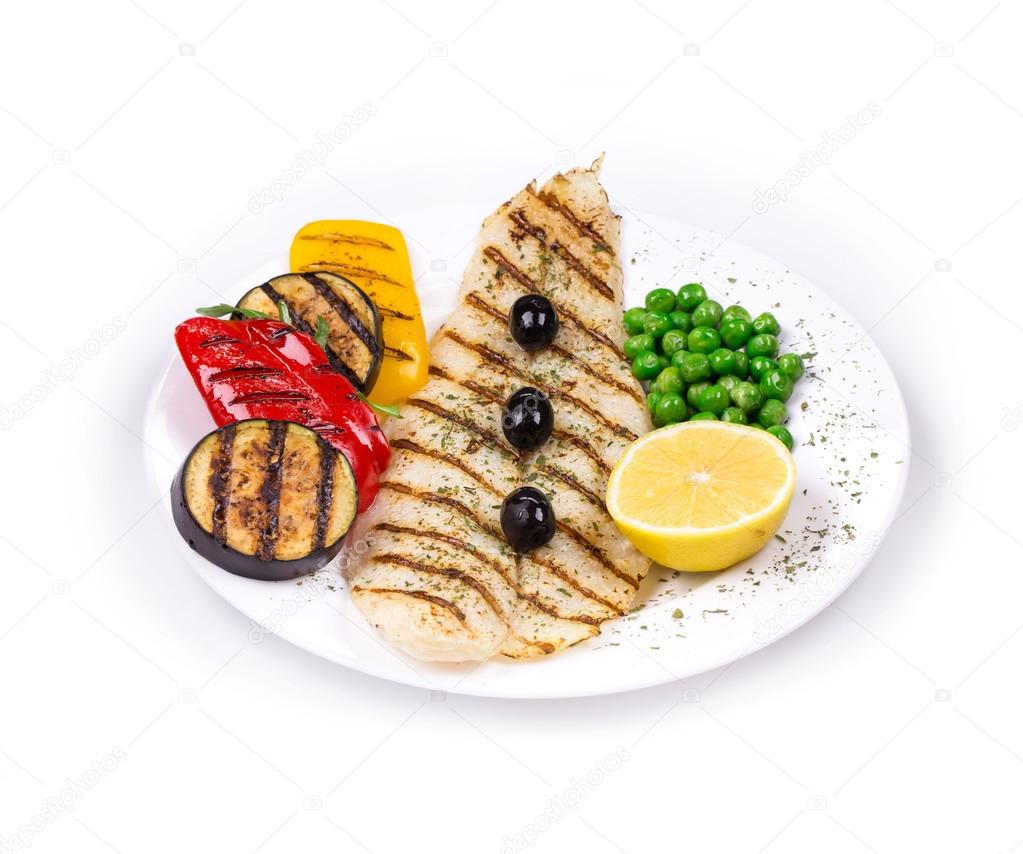 Grilled seabass with vegetables