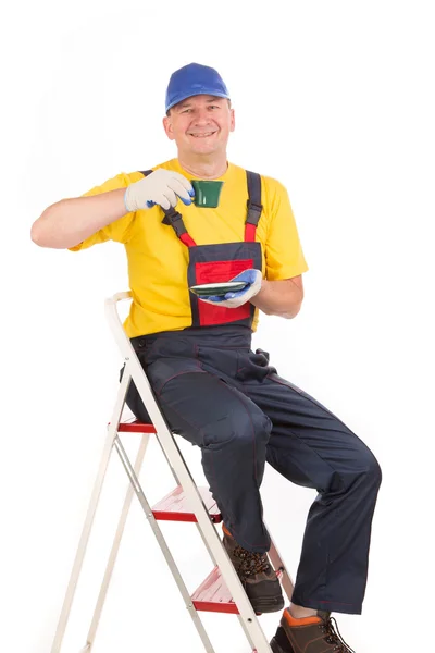 Worker with cup of tea — Stock Photo, Image