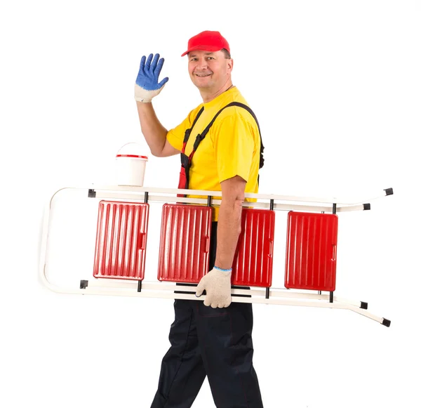 Worker with staircase — Stock Photo, Image