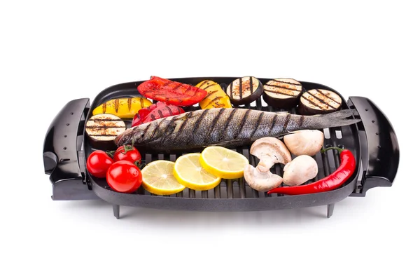 Grilled seabass on grill — Stock Photo, Image