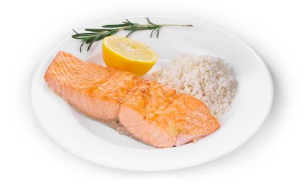 Roasted salmon fillets with rice. — Stock Photo, Image