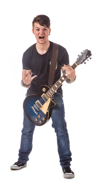 Ведущий гитарист держит гитару — стоковое фото