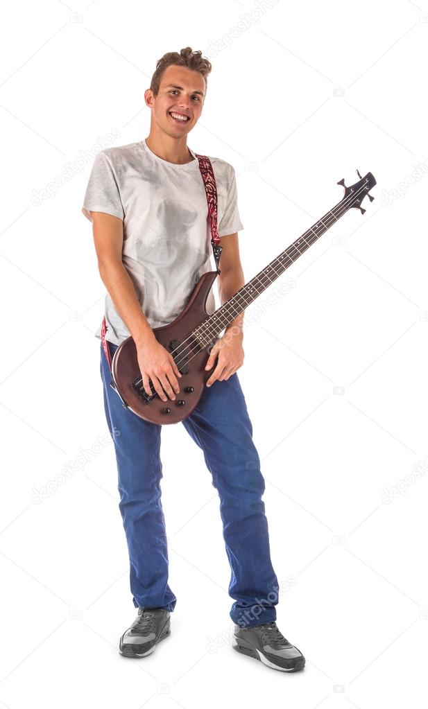 Bass guitarist holding guitar