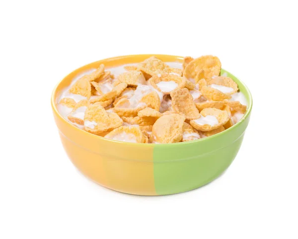 Bowl of corn flakes with milk. — Stock Photo, Image