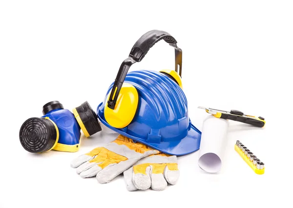 Isolated hard hat with tools — Stock Photo, Image