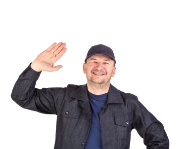 İşçi avuç ile gülümseyen.