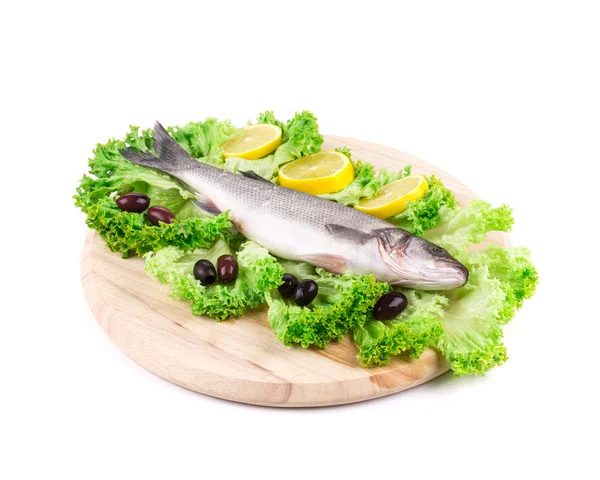 Composition of fresh seabass and vegetables. — Stock Photo, Image