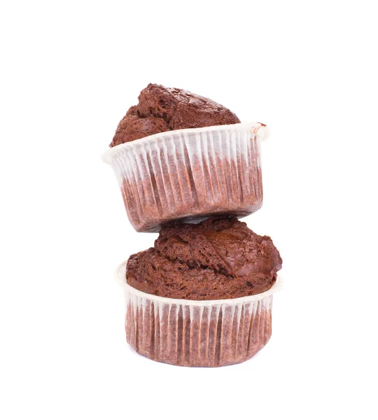 Muffins com pilha de chocolate . — Fotografia de Stock