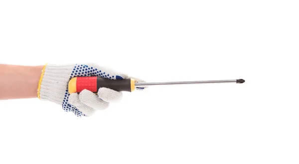 Hand in glove holding screwdriver. — Stock Photo, Image