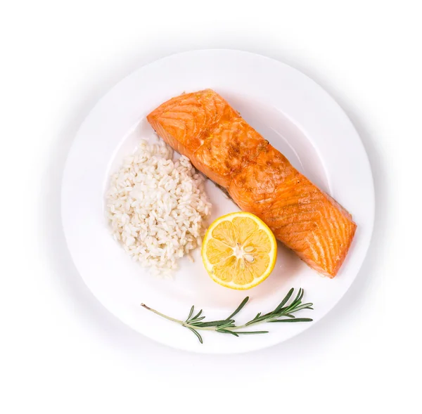 Roasted salmon fillets with rice. — Stock Photo, Image