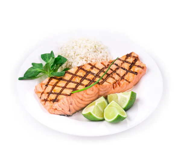 Roasted salmon fillets with rice. — Stock Photo, Image