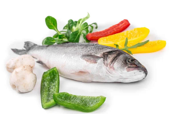 Fresh seabass with lemon and tomato — Stock Photo, Image