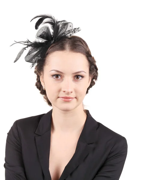 Beautiful girl with ribbon. — Stock Photo, Image