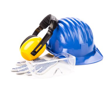 Mavi güvenlik kask kulaklık ile