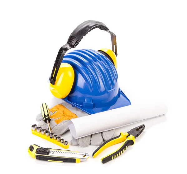 Hard hat with tools for architects. — Stock Photo, Image