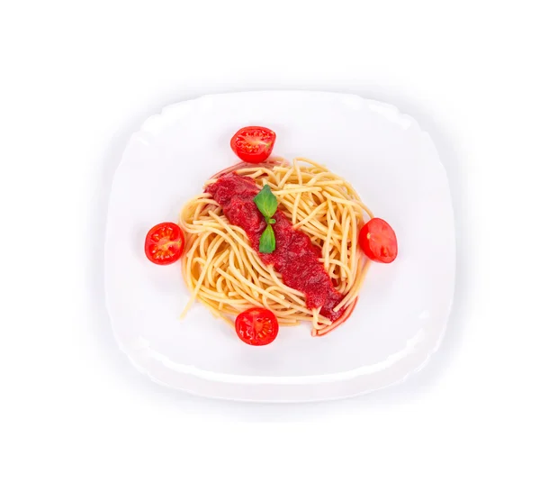 Spaghetti with tomato, basil and cheese. — Stock Photo, Image