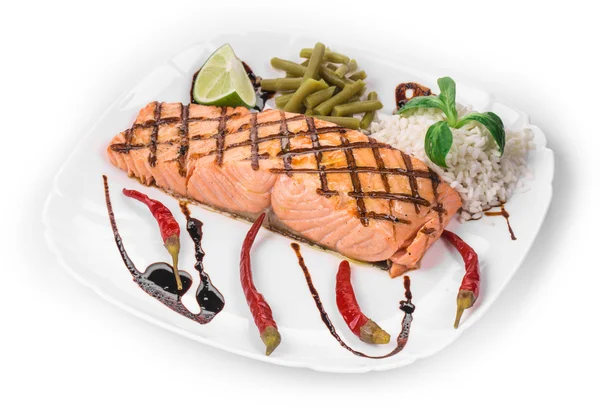 Filetes de salmón asado con arroz . —  Fotos de Stock