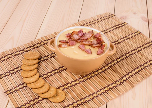 Soup close up with bacon. — Stock Photo, Image