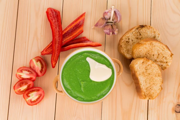 Broccoli cream soup on table. — Stock Photo, Image