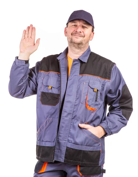 Happy worker wearing overalls. — Stock Photo, Image