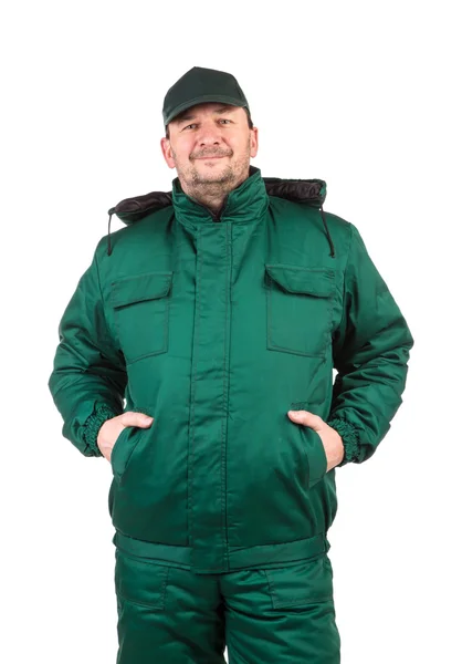 Worker in green jacket — Stock Photo, Image