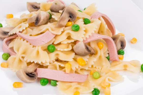 Pasta farfalle with ham — Stock Photo, Image