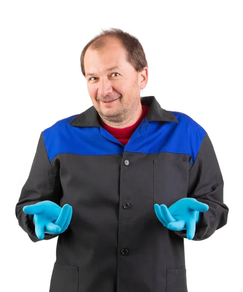 Happy worker in gloves. — Stock Photo, Image