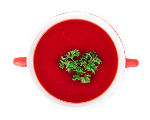 Tazón de sopa de tomate con albahaca . — Foto de Stock