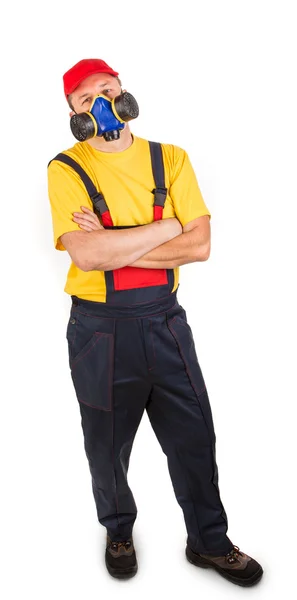 Worker in hat and respirator. — Stock Photo, Image