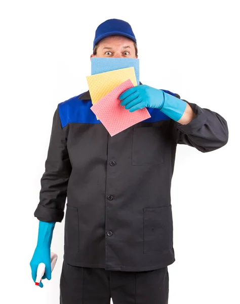 Cleaner with colored sponges. — Stock Photo, Image