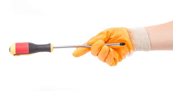 Hand in glove with screwdriver. — Stock Photo, Image