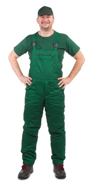 Arbeidstaker i grønne kjeledress . – stockfoto