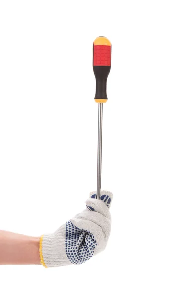 Hand in glove with screwdriver. — Stock Photo, Image