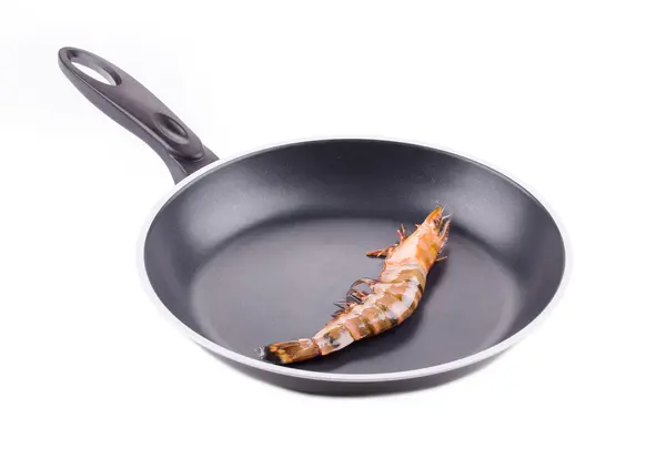 Raw tiger shrimp on frying pan. — Stock Photo, Image