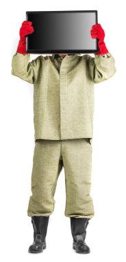 lcd monitör ile işçi. 