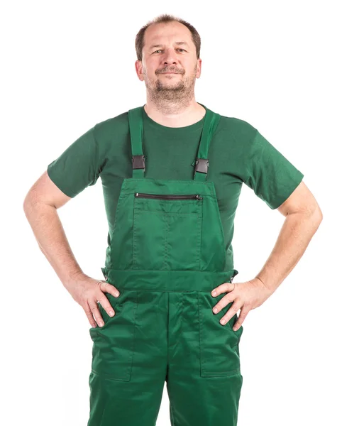 Arbeidstaker i grønne kjeledress . – stockfoto