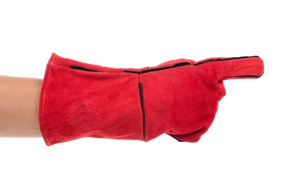 Heavy-duty red glove on hand. — Stock Photo, Image