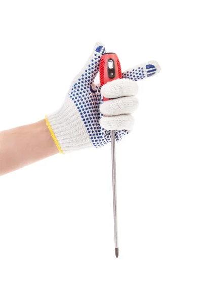 Hand in glove holding screwdriver. — Stock Photo, Image