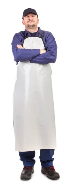 Smiling man dressed in white apron — Stock Photo, Image