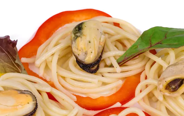 Pasta with seafood close-up — Stock Photo, Image