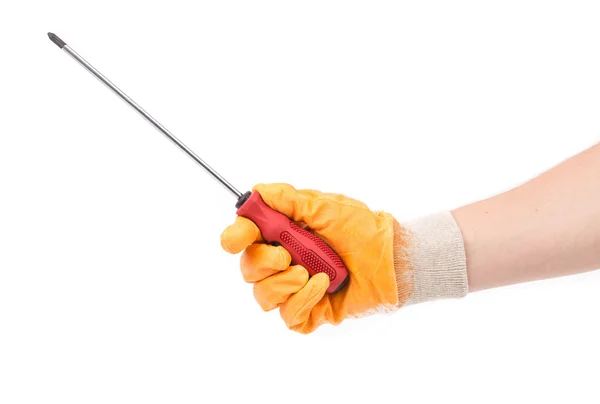 Hand in glove holding screwdriver — Stock Photo, Image