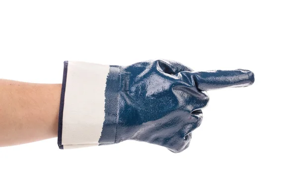 Рука в синій гумовій рукавичці . — стокове фото