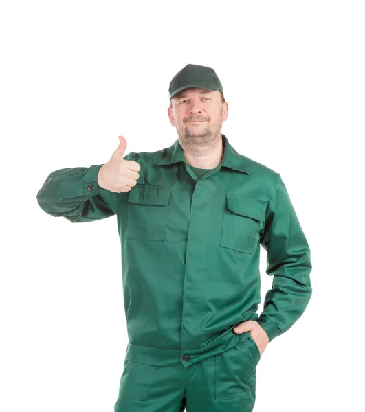 Worker in green overalls. — Stock Photo, Image