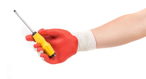 Hand in glove with screwdriver. — Stock Photo, Image